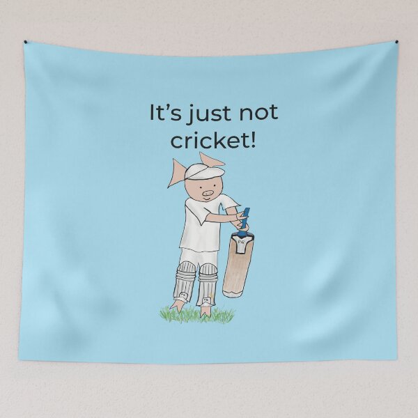 Item preview, It's just not cricket! Left handed pig cricket player, batter, blue, old school. Cricket designed and sold by PiggingJapan.