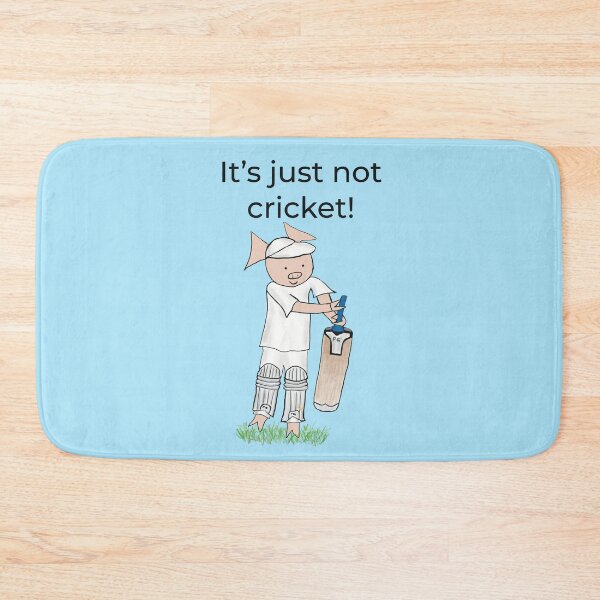 Item preview, It's just not cricket! Left handed pig cricket player, batter, blue, old school. Cricket designed and sold by PiggingJapan.