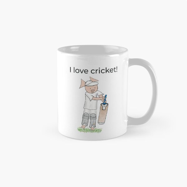 Item preview, I love cricket! Left handed pig cricket player, batter, white, old school. Cricket designed and sold by PiggingJapan.