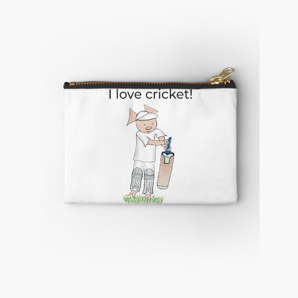 Item preview, I love cricket! Left handed pig cricket player, batter, white, old school. Cricket designed and sold by PiggingJapan.