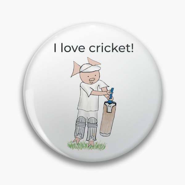 Item preview, I love cricket! Left handed pig cricket player, batter, white, old school. Cricket designed and sold by PiggingJapan.