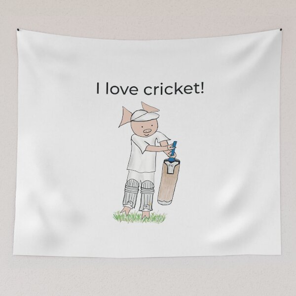 Item preview, I love cricket! Left handed pig cricket player, batter, white, old school. Cricket designed and sold by PiggingJapan.