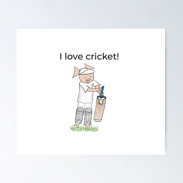Item preview, I love cricket! Left handed pig cricket player, batter, white, old school. Cricket designed and sold by PiggingJapan.