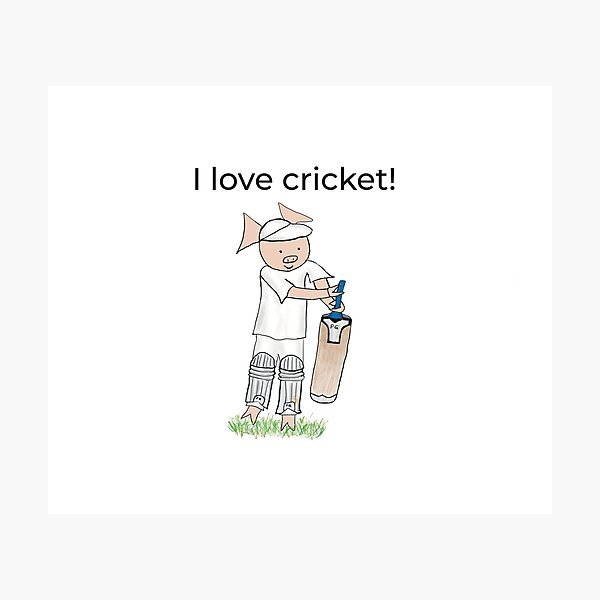 Item preview, I love cricket! Left handed pig cricket player, batter, white, old school. Cricket designed and sold by PiggingJapan.