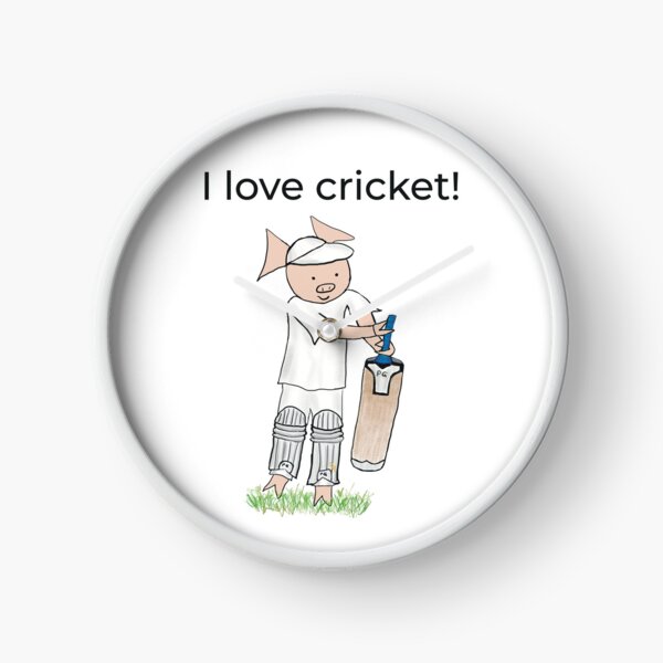 Item preview, I love cricket! Left handed pig cricket player, batter, white, old school. Cricket designed and sold by PiggingJapan.