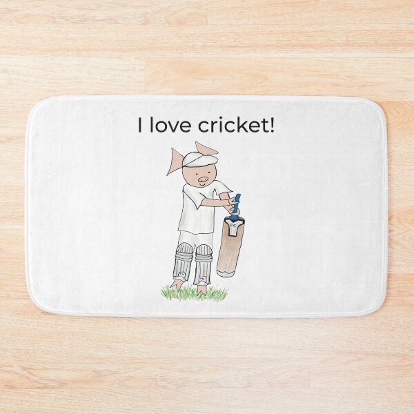 Item preview, I love cricket! Left handed pig cricket player, batter, white, old school. Cricket designed and sold by PiggingJapan.