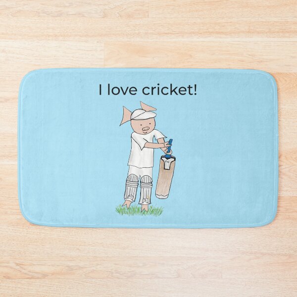 Item preview, I love cricket! Left handed pig cricket player, batter, blue, old school. Cricket designed and sold by PiggingJapan.