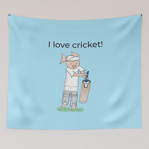 Item preview, I love cricket! Left handed pig cricket player, batter, blue, old school. Cricket designed and sold by PiggingJapan.
