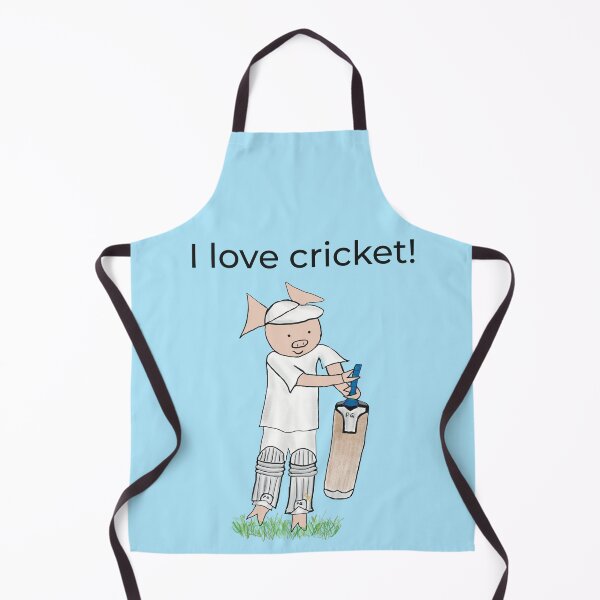 Item preview, I love cricket! Left handed pig cricket player, batter, blue, old school. Cricket designed and sold by PiggingJapan.