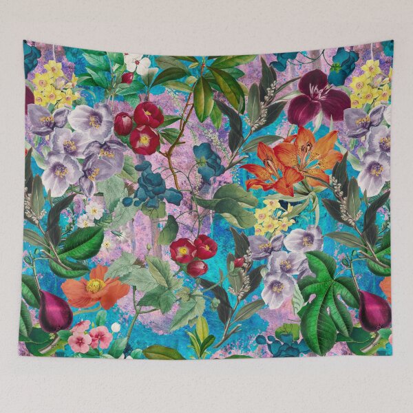Item preview, Exotic flowers and leaves heaven, leaves and flowers tropical pattern, botanical illustration, pink turquoise floral illustration   designed and sold by ZeinabTaha.