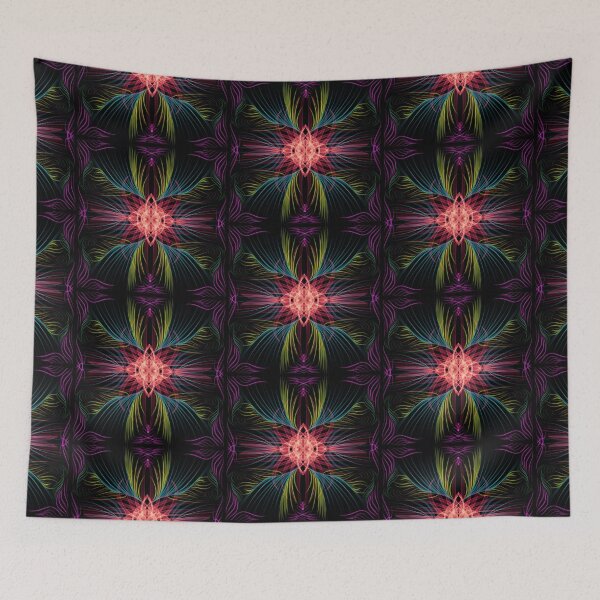 Artikelvorschau, Neonfäden der Symmetrie - Lumi Glow Tapisserie Vintage Retro Nostalgie Abstrakter Stil entworfen und verkauft von ArticLotusShop.
