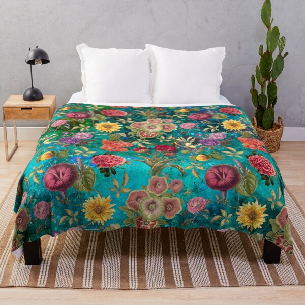 Item preview, Vintage flowers and roses exotic summer garden, botanical pattern, floral illustration, turquoise green vintage floral designed and sold by ZeinabTaha.