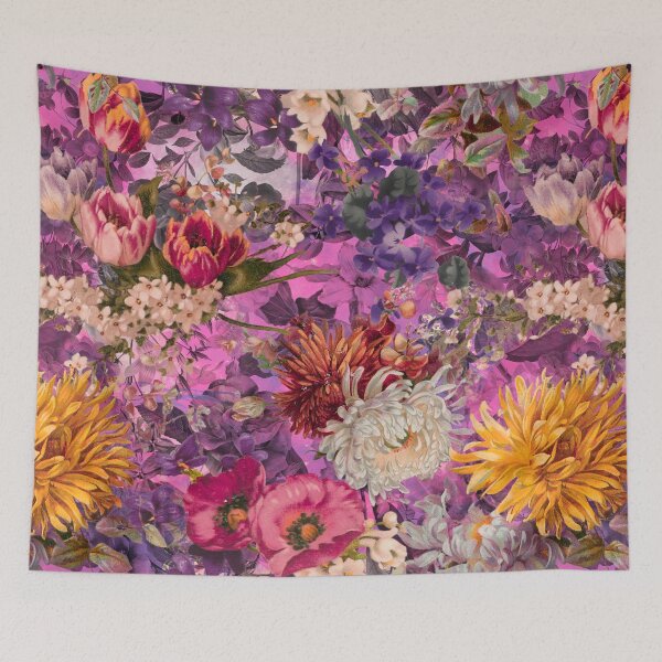 Artikelvorschau, Stilvolles Blumenmuster Paradies, Rosen und Blumen, botanisches Muster, Blumenillustration, Pflanzenmuster, heißes rosa Blumen entworfen und verkauft von ZeinabTaha.