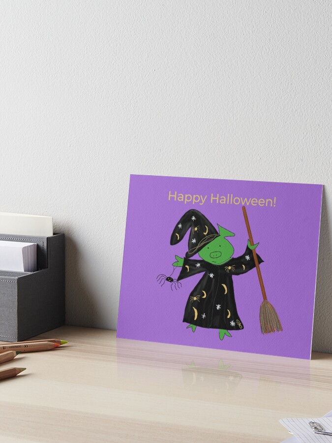 Halloween purple witch with broomstick and spider. Cute pig in fancy dress,  green, Halloween" Art Board Print for Sale by PiggingJapan | Redbubble