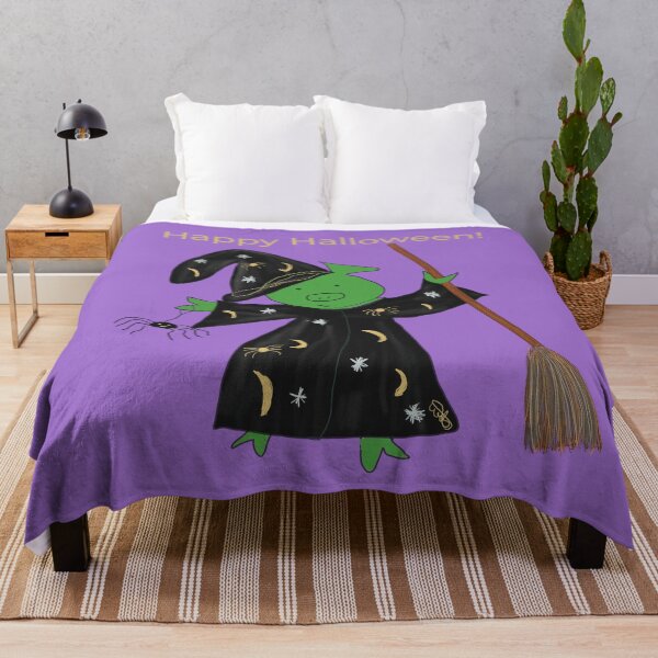 Item preview, Halloween purple witch with broomstick and spider. Cute pig in fancy dress, green, Halloween designed and sold by PiggingJapan.