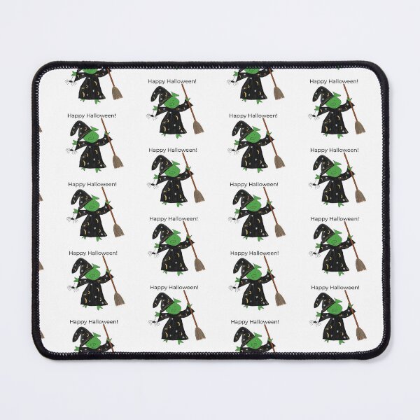 Item preview, Halloween white witch with broomstick and spider.  Cute pig in fancy dress, green, white, Halloween designed and sold by PiggingJapan.