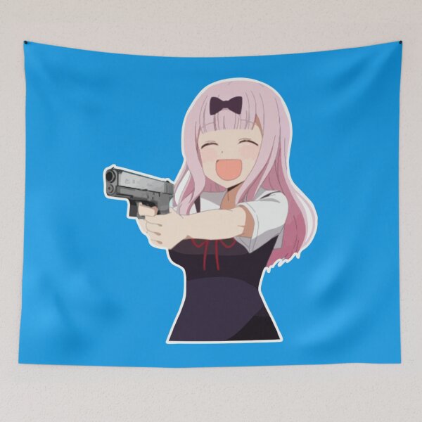 Item preview, Chika fujiwara holds a gun anime girl with a gun Sticker designed and sold by AbuVodena.