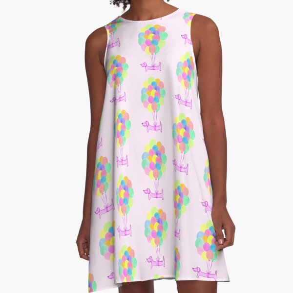 Pup Pup and Away! | Watercolour | Pink A-Line Dress