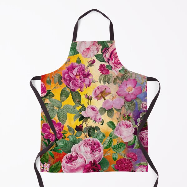 Artikelvorschau, Vintage Blumen rosa Rosen und Fuchsia Blumen exotischen Garten, botanische Illustration, gelbes Blumenmuster entworfen und verkauft von ZeinabTaha.