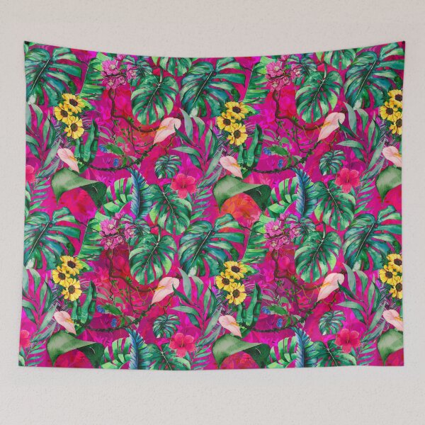 Item preview, Exotic pink fuchsia forest, leaves and flowers tropical pattern, botanical illustration, floral illustration   designed and sold by ZeinabTaha.