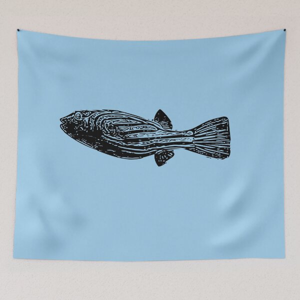 Item preview,  A Fahaka Nile Pufferfish Black Design Painting Print designed and sold by designsasstultd.