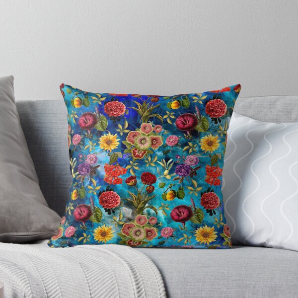 Item preview, Vintage flowers and roses exotic summer garden, botanical pattern, floral illustration, aqua blue vintage floral  designed and sold by ZeinabTaha.