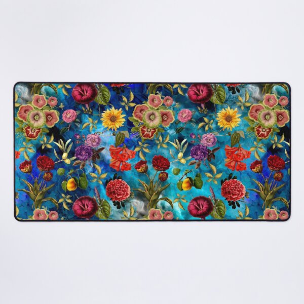 Item preview, Vintage flowers and roses exotic summer garden, botanical pattern, floral illustration, aqua blue vintage floral  designed and sold by ZeinabTaha.
