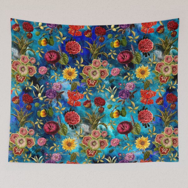 Item preview, Vintage flowers and roses exotic summer garden, botanical pattern, floral illustration, aqua blue vintage floral  designed and sold by ZeinabTaha.