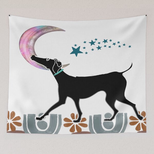Item preview, Mid Mod Black Dog Walking into the Starlight designed and sold by LisWilliams.