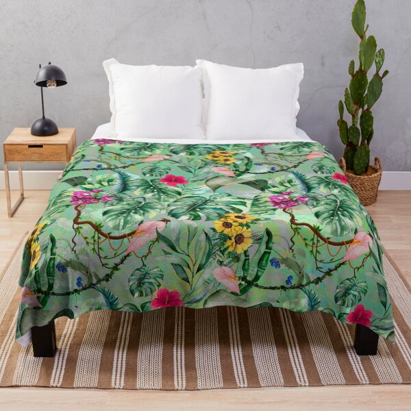 Item preview, Exotic green forest, leaves and flowers tropical pattern, botanical illustration, floral illustration designed and sold by ZeinabTaha.