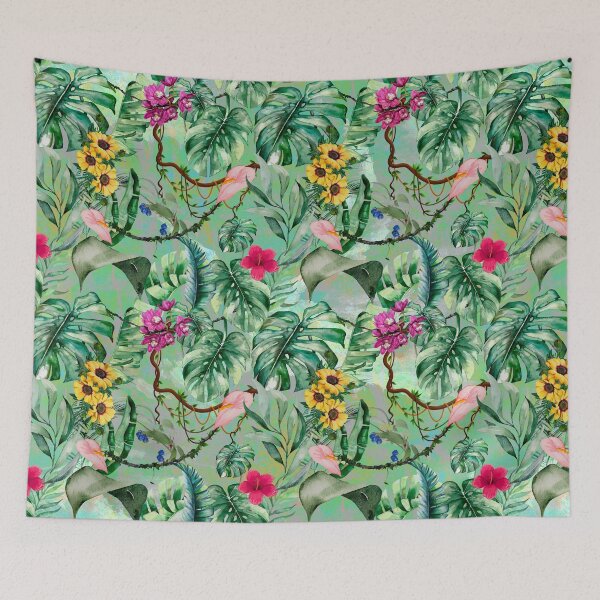Item preview, Exotic green forest, leaves and flowers tropical pattern, botanical illustration, floral illustration   designed and sold by ZeinabTaha.