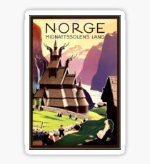 Norway, traditional, village, travel poster Sticker