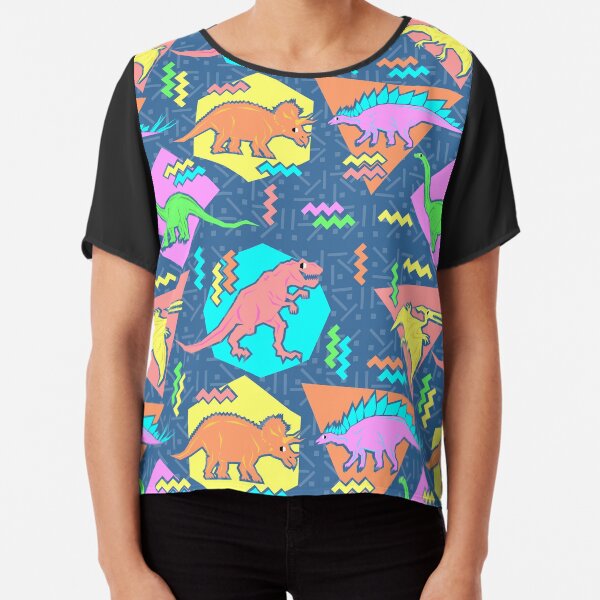 Nineties Dinosaurs Pattern Chiffon Top