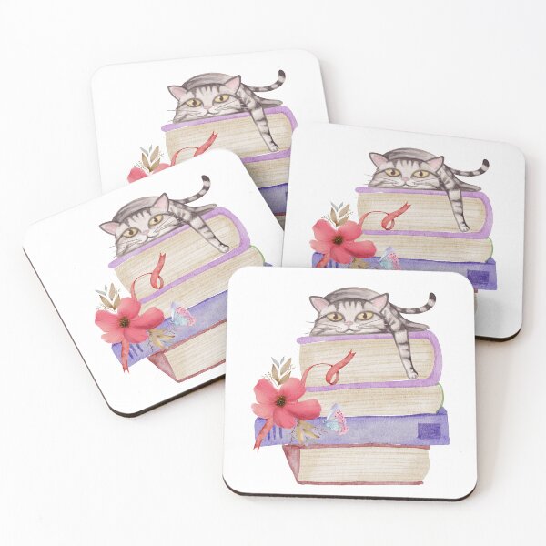 Item preview, Watercolor Cat sleeping On A Stack Of Books designed and sold by virillanissa.