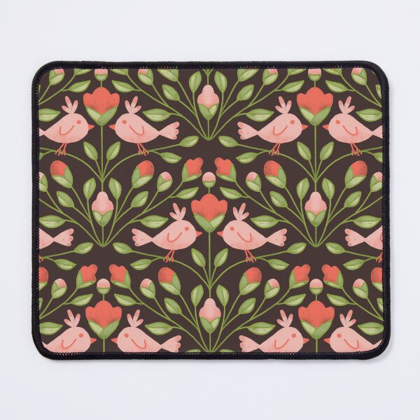 Item preview, Pink birds with corail and pink flowers garden on brown background designed and sold by MBCollections.