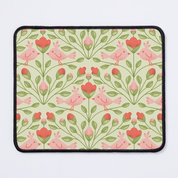 Item preview, Pink birds with corail and pink flowers garden on green background designed and sold by MBCollections.