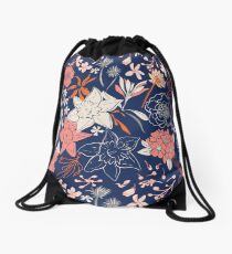 Spring flower dark blue Drawstring Bag