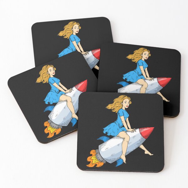 Item preview, Woman flying rocket color engraving vector designed and sold by IronicEmpire.