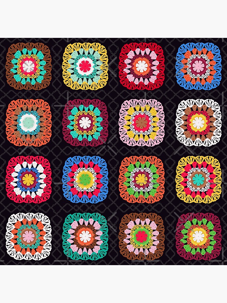 Colorful Vintage Granny Square Crochet Art Print for Sale by
