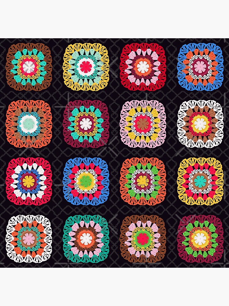 Colorful Vintage Granny Square Crochet Art Print for Sale by prirajdesigns