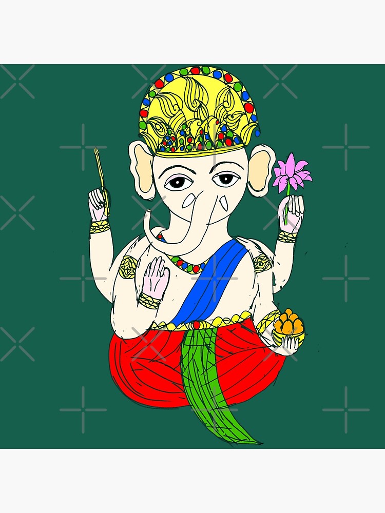 Hindu god ganesha elephant line drawing vector illustration, asian  spiritual symbol, eastern wisdom, yoga, om, aum