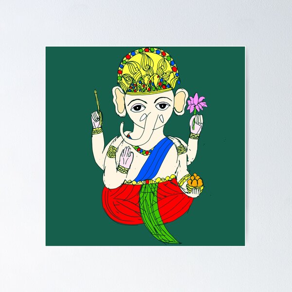 Sketch Of Ganpati On Brown Colour Painting Self Adhesive Sticker Poste –  Myindianthings