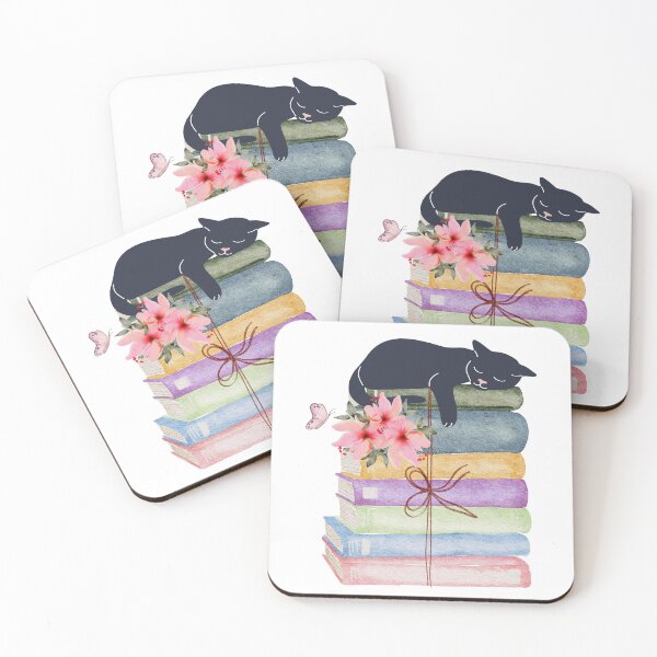Item preview, Watercolor Black Cat sleeping On A Stack Of Books designed and sold by virillanissa.