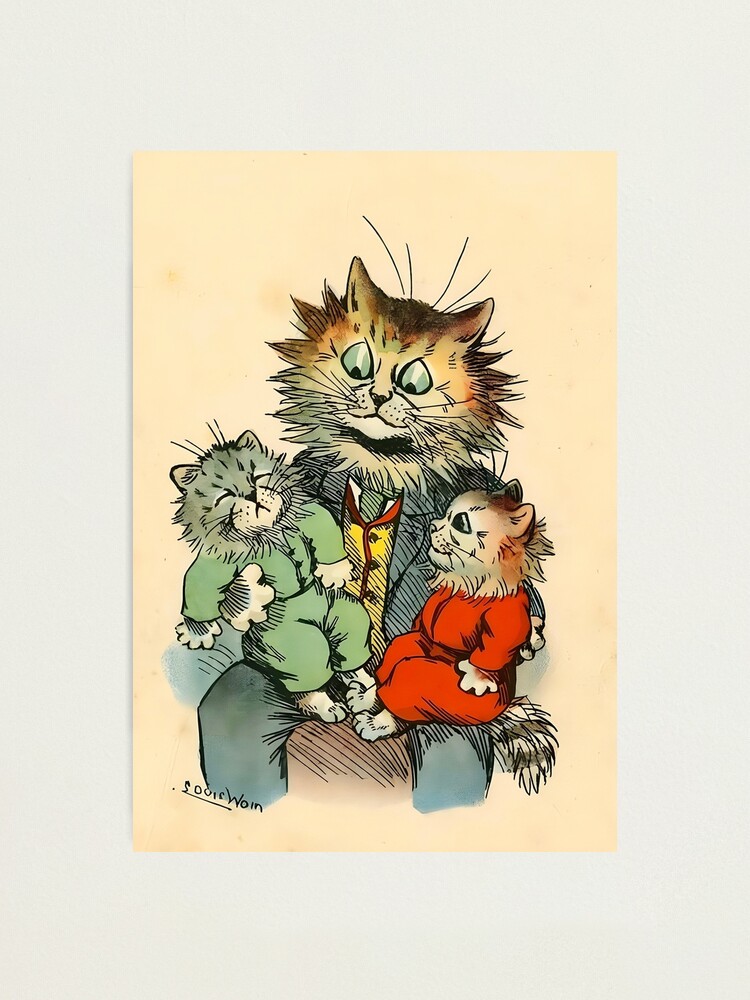 Louis Wain Cat Tales-Cat Reading Book Mini Art Print