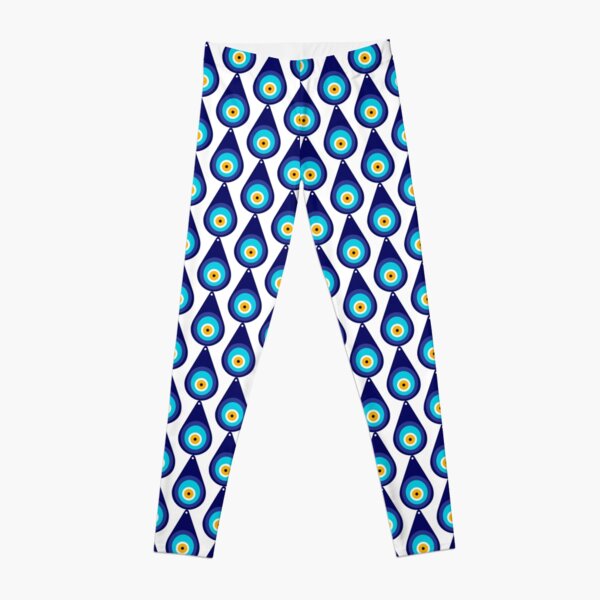 Blue White Nazar Evil Eye Pattern Leggings