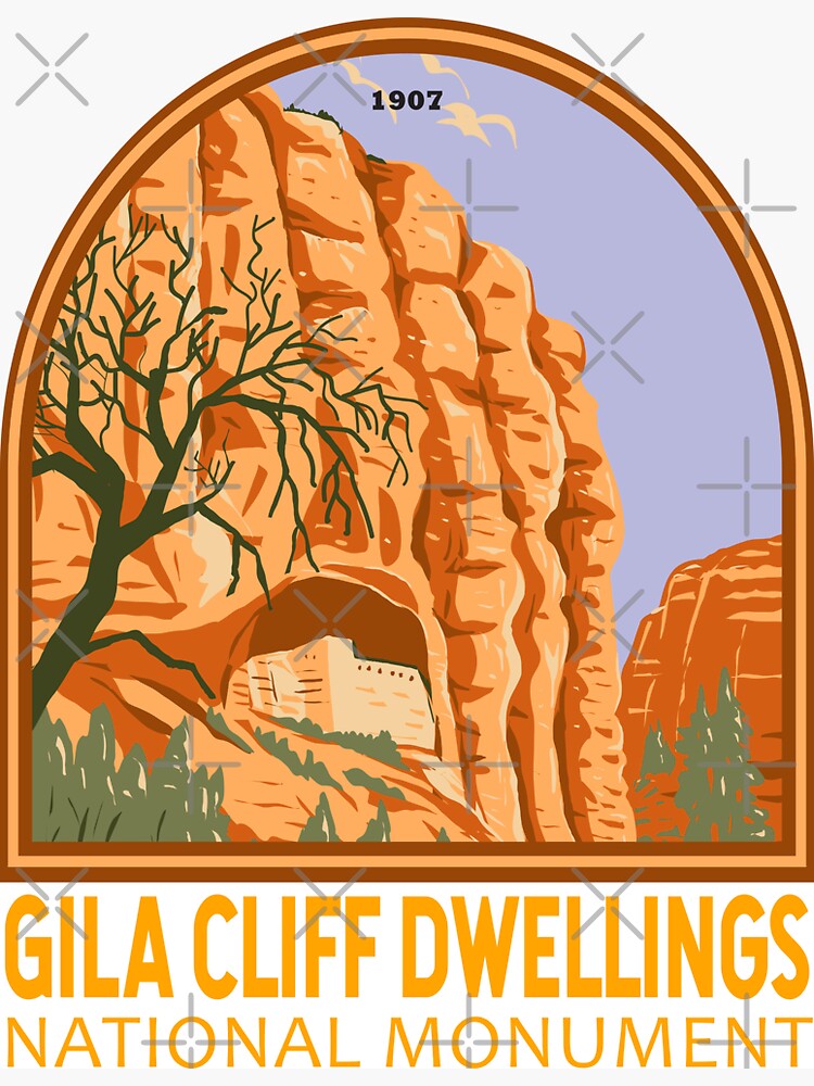 "Gila Cliff Dwellings National Monument New Mexico Emblem" Sticker for