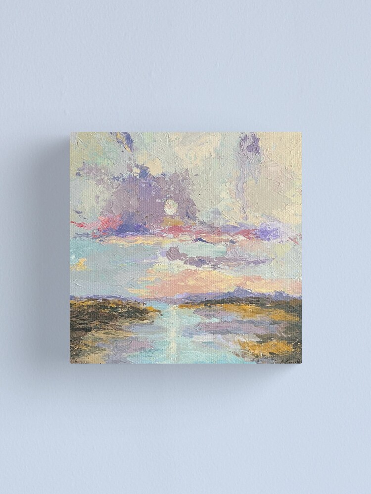 Thumbnail 2 of 3, Canvas Print, Sunset Over a River in Acrylics designed and sold by aleconnell.