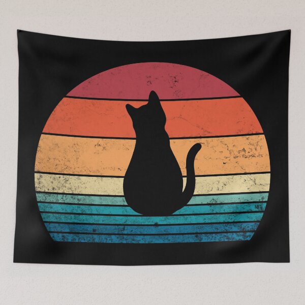 Item preview, Black Cat Sitting Retro 80s Style Sunset Cute Kitten Vintage Funny Cat designed and sold by BunnyPrinceDegn.