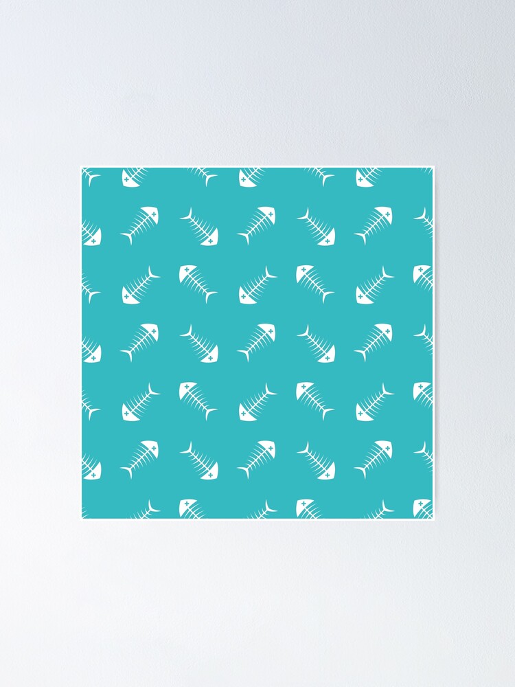 "Fish Bones Dead Fish Skeleton Pattern Light Blue" Poster for Sale by
