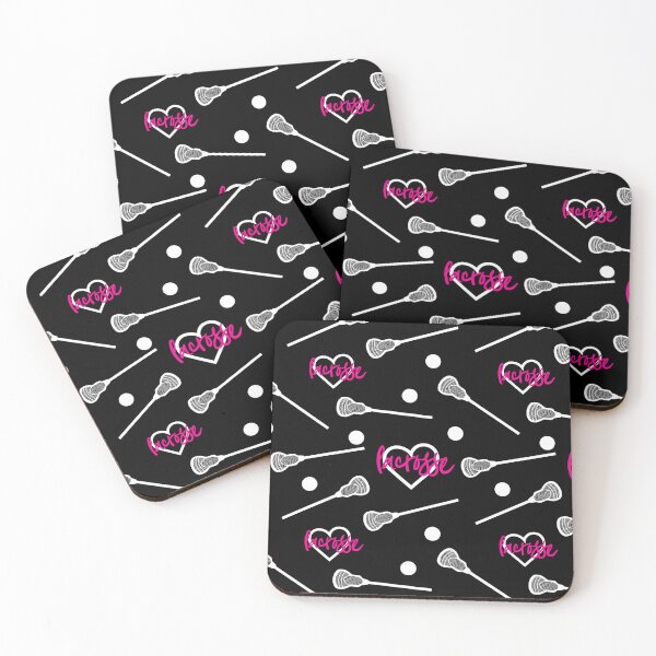 Item preview, Hot Pink on Black Lacrosse Sticks and Hearts Pattern designed and sold by Susan Says.